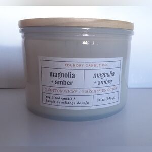 Magnolia + Amber Scented 3-wick Candle in glass jar, Foundry Candle Co.